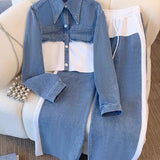Natalie | Colour-Block Cropped Jacket & Wide-Leg Pants Set
