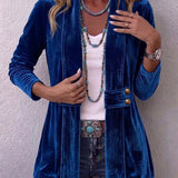 Avery | Vintage Lapel Button-Accent Long Sleeve Open Front Jacket
