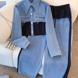 Natalie | Colour-Block Cropped Jacket & Wide-Leg Pants Set